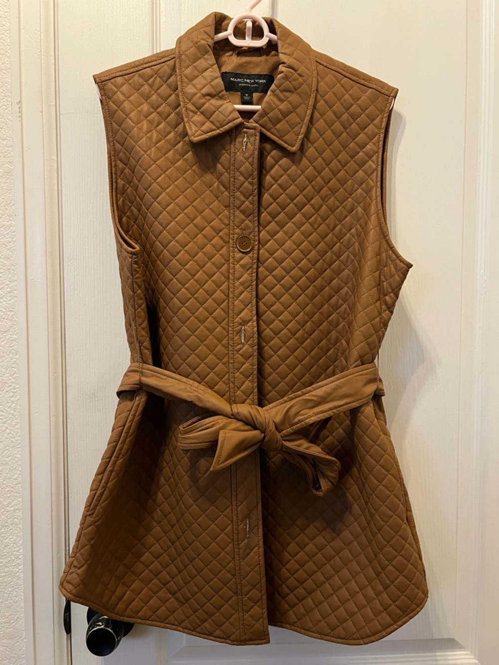 Marc New York Quilted Belted Vest in Tan